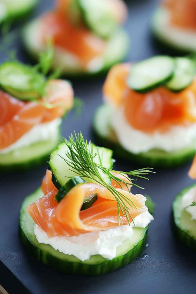 Elegant Smoked Salmon Canapés on Cucumber Rounds
