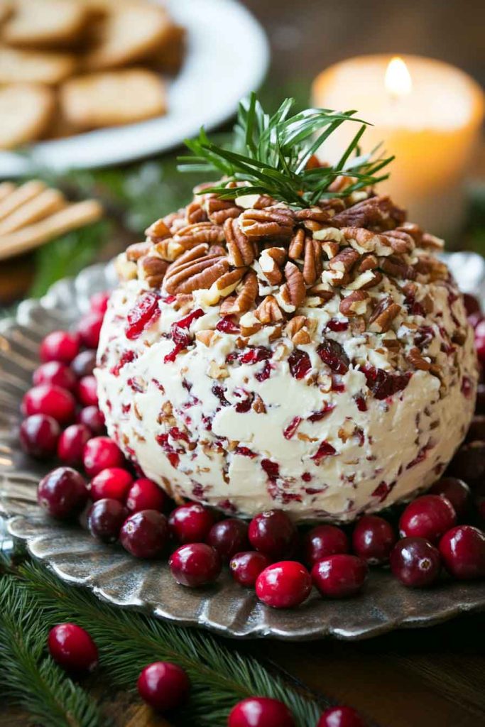 Festive Cheese Ball with Cranberries and Pecans
