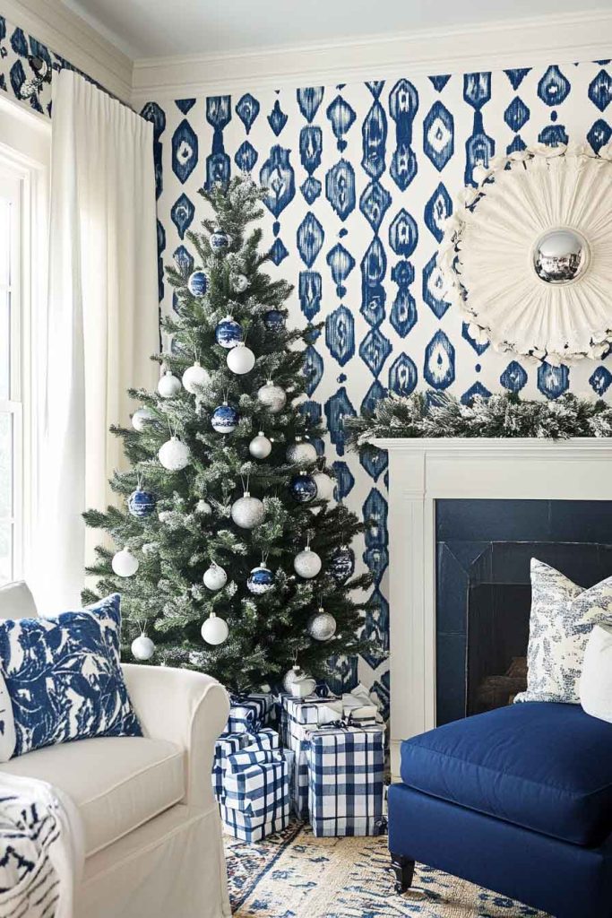 Navy and White Ikat Pattern