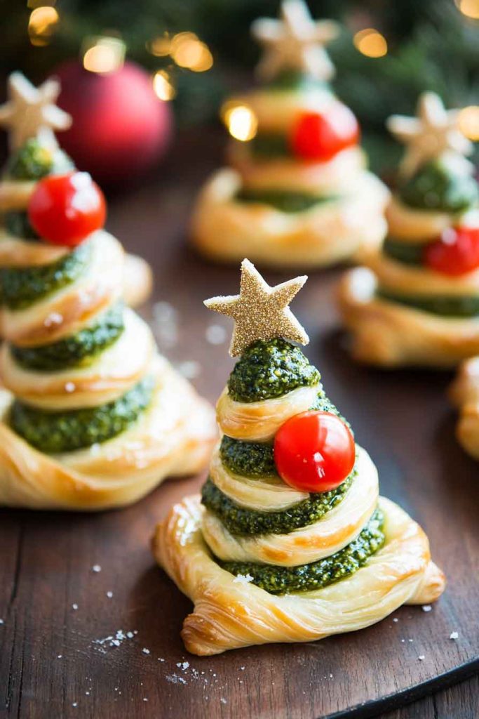  Savory Puff Pastry Christmas Trees with Pesto