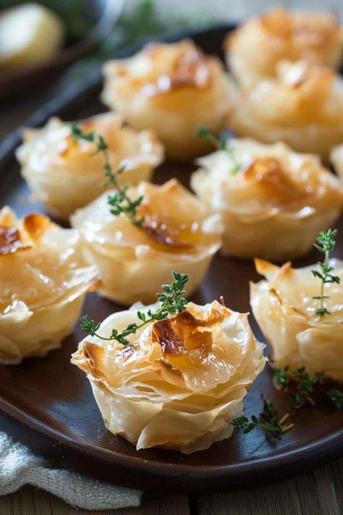 Crispy Phyllo Cups with Brie and Apple Compote