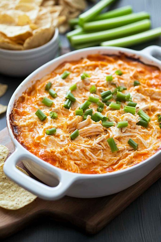 Spicy Buffalo Chicken Dip with Celery Sticks
