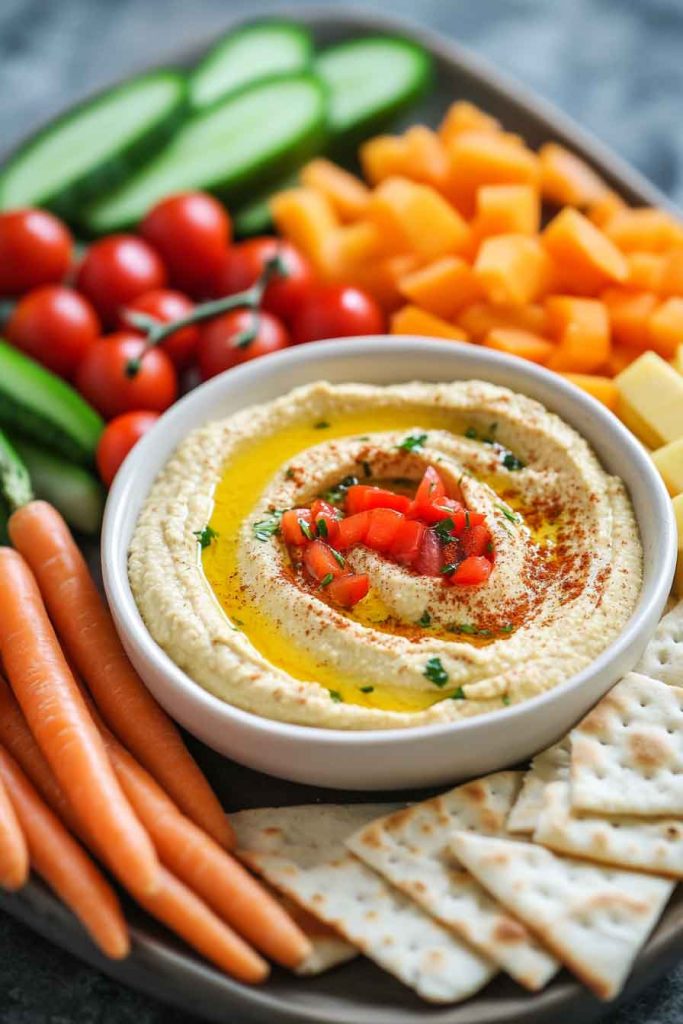 Mediterranean Hummus Platter with Fresh Vegetables