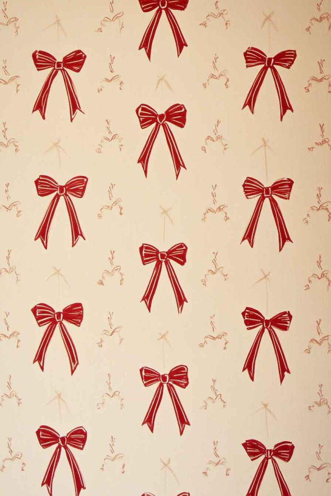 Cream with Red Ribbon Pattern