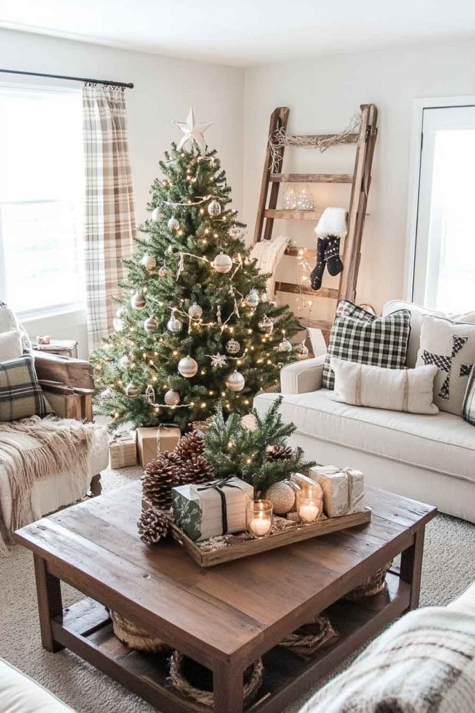 Rustic Farmhouse Christmas Living Room