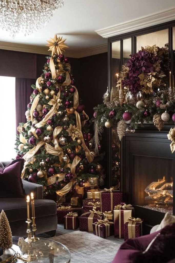 Glamorous Gold and Burgundy Living Room