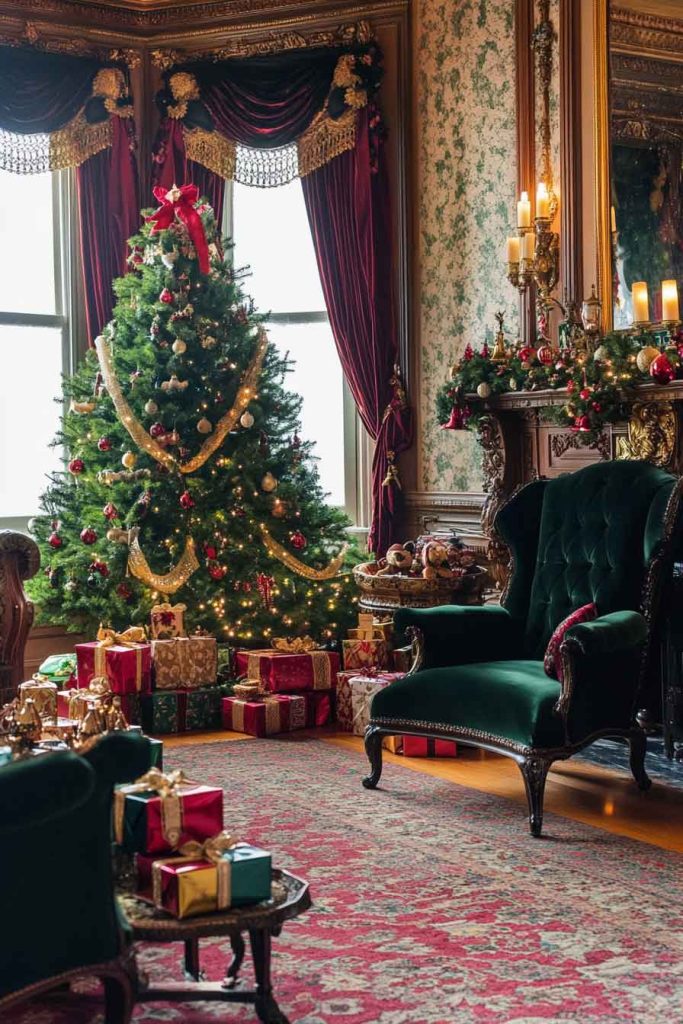 Traditional Victorian Christmas Living Room