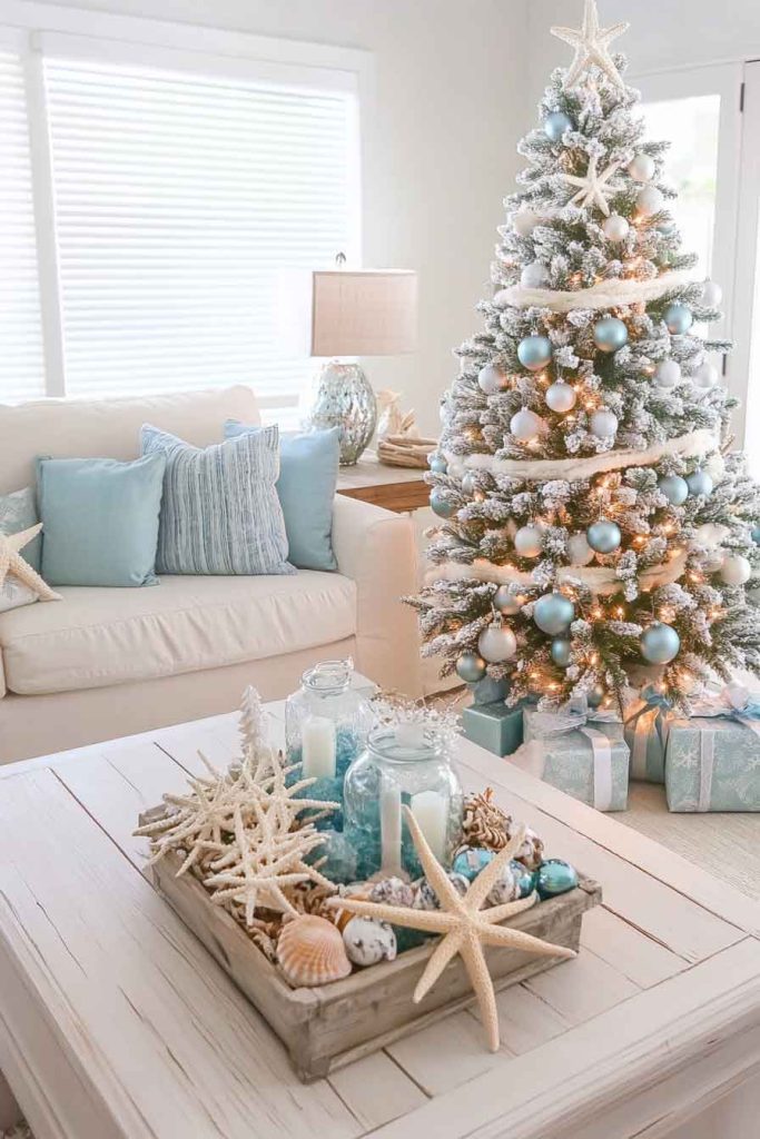 Coastal Christmas Living Room