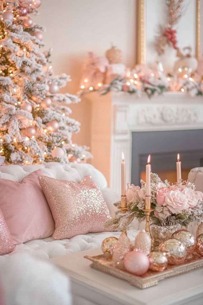 Pink and Gold Princess Christmas Living Room