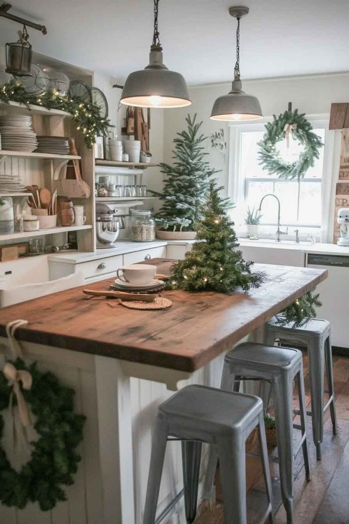 This cozy kitchen shows simple cottage Christmas style
