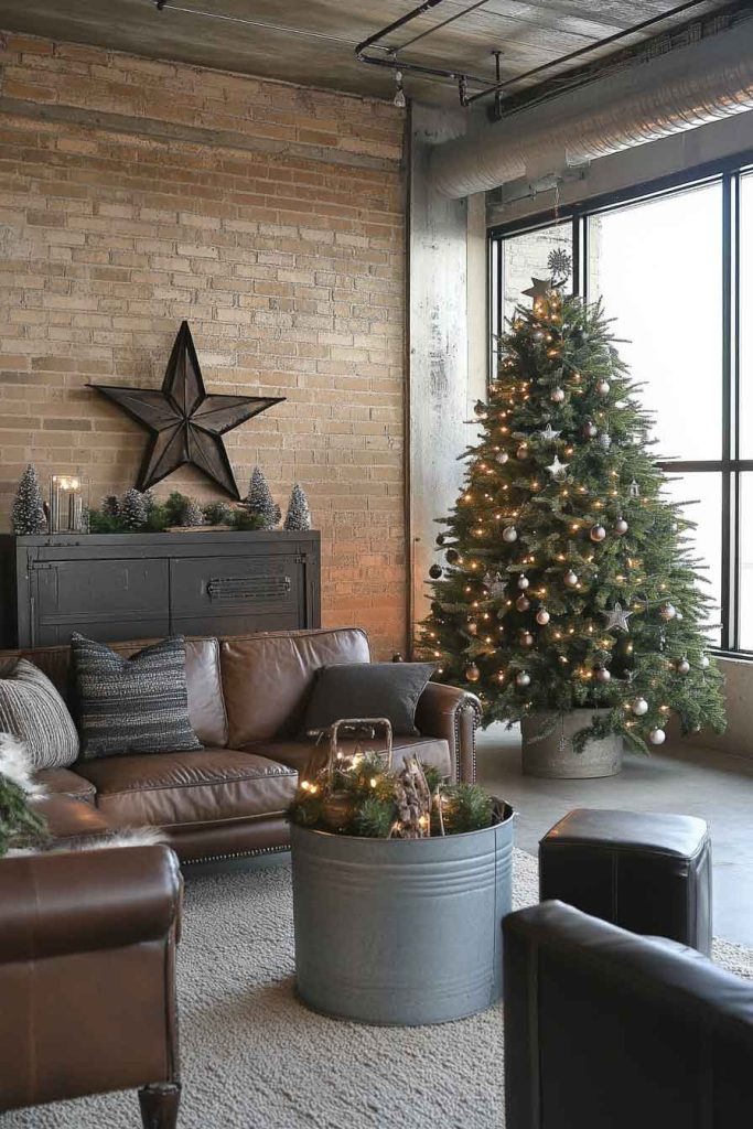 Industrial Modern Christmas Living Room
