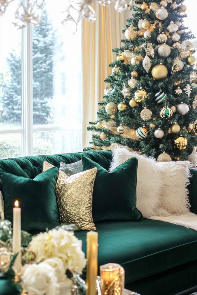Emerald Green Velvet Christmas Living Room