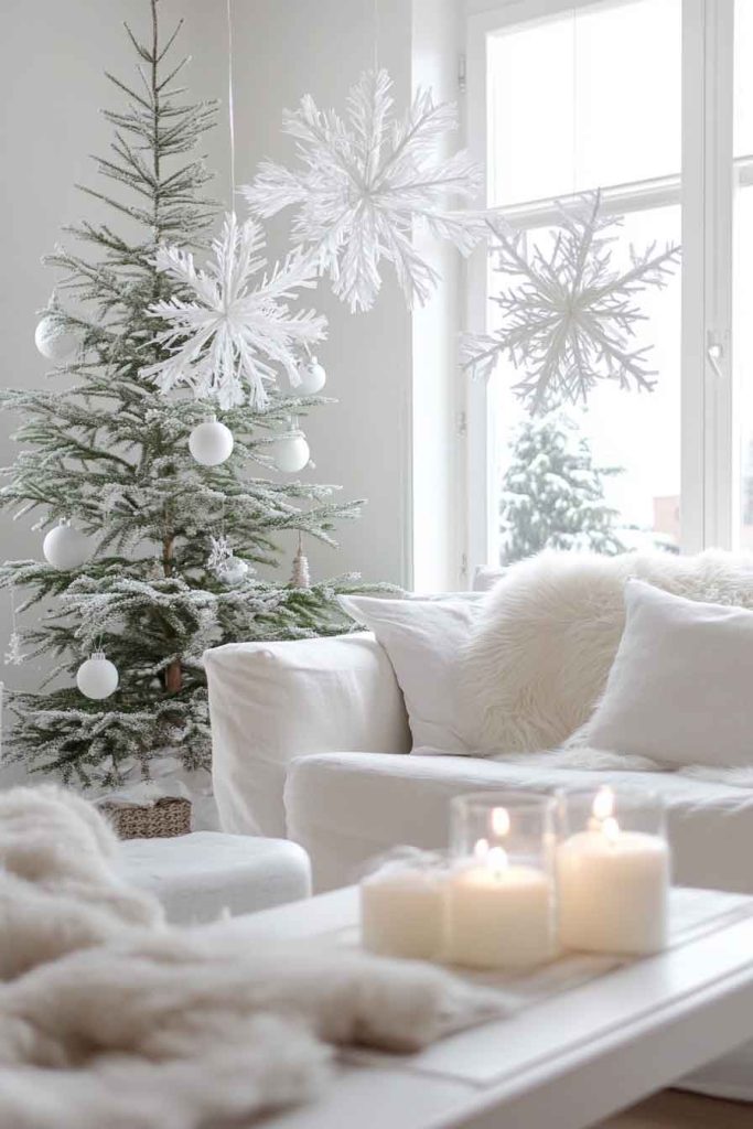 Scandinavian White Christmas Living Room