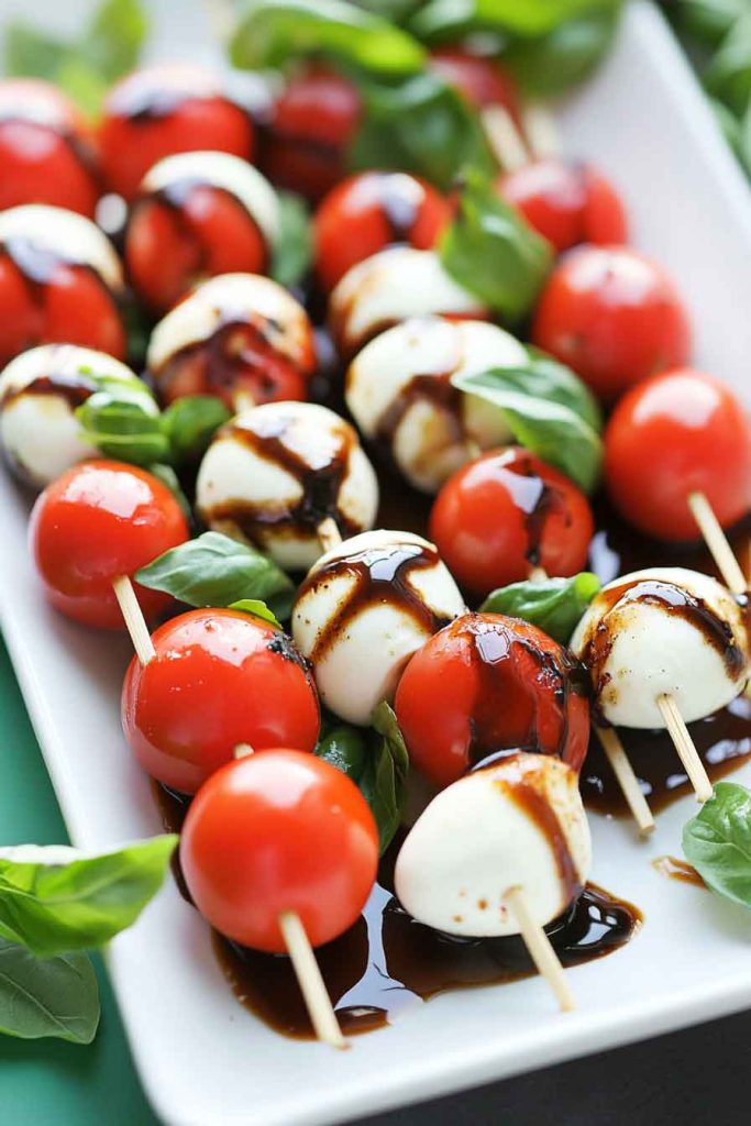 Festive Caprese Skewers with Balsamic Glaze