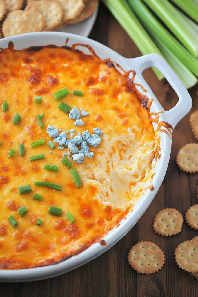 Buffalo Chicken Dip with Celery and Crackers