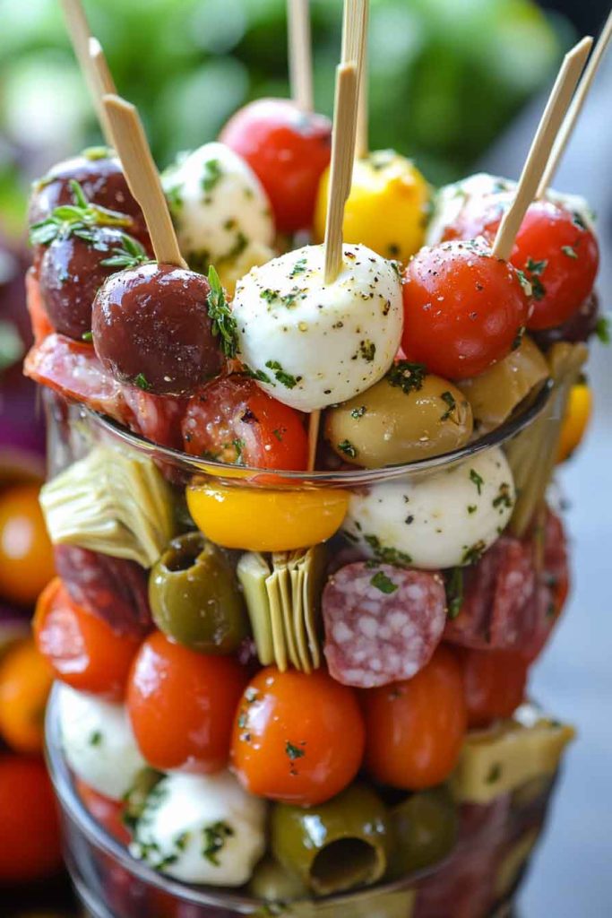 Antipasto Skewers with Italian Flavors