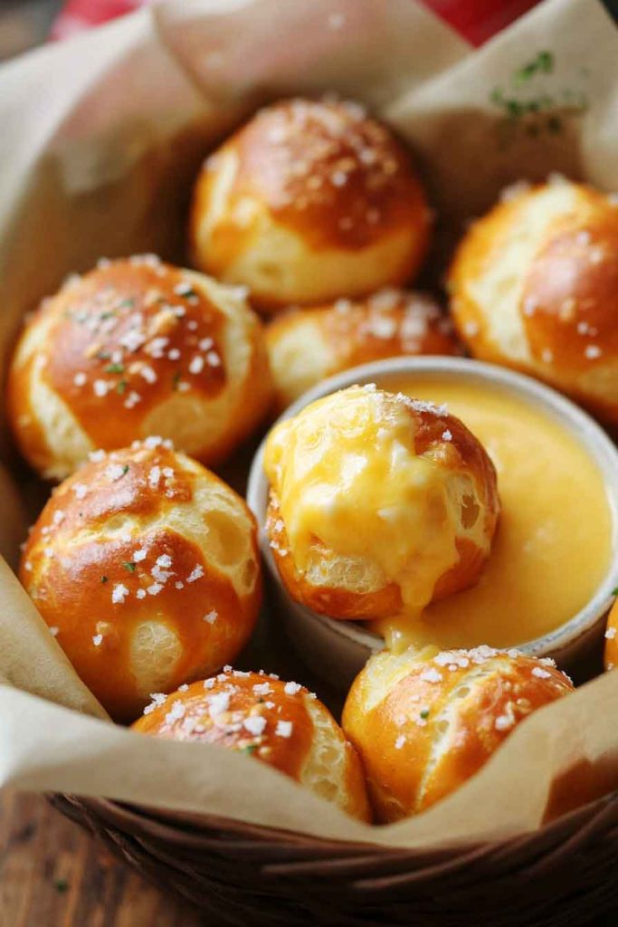 Cheese-Stuffed Pretzel Bites with Beer Cheese Dip