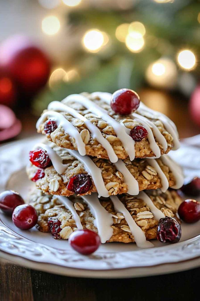Iced Oatmeal Cookies with Cranberries