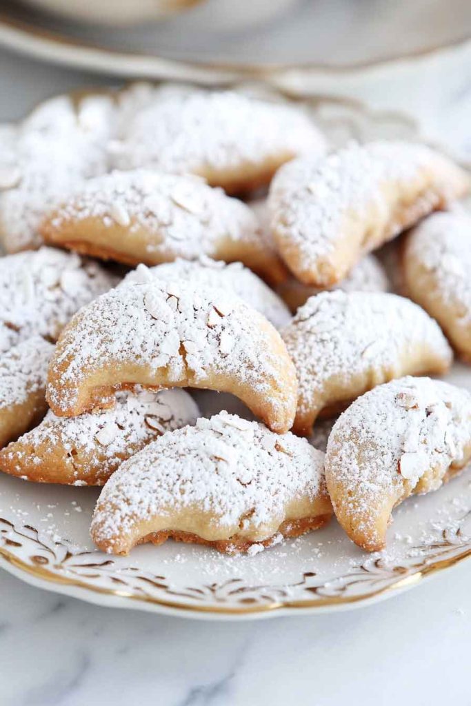 Almond Crescent Cookies with Powdered Sugar