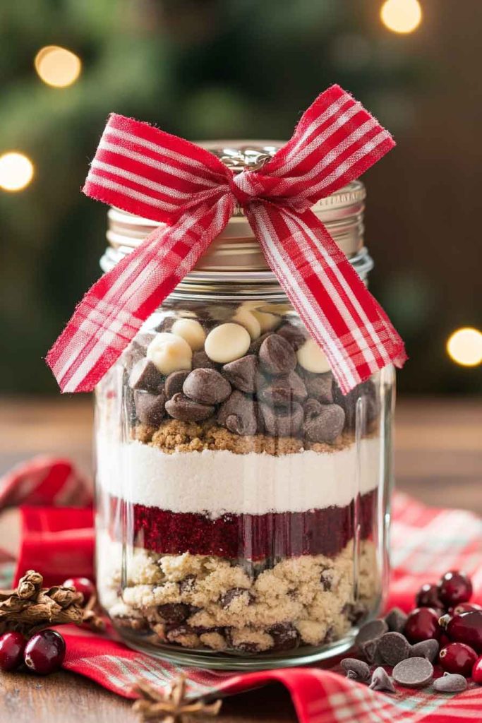 Mason Jar Cookie Mix with Festive Ribbon