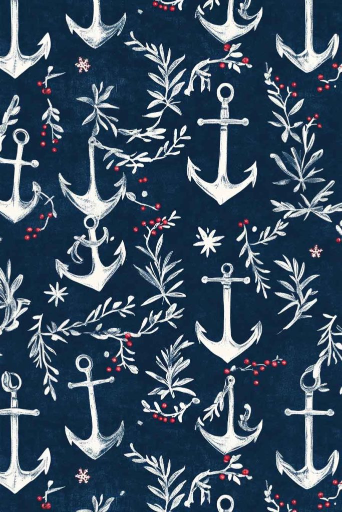 Navy with White Anchors and Mistletoe