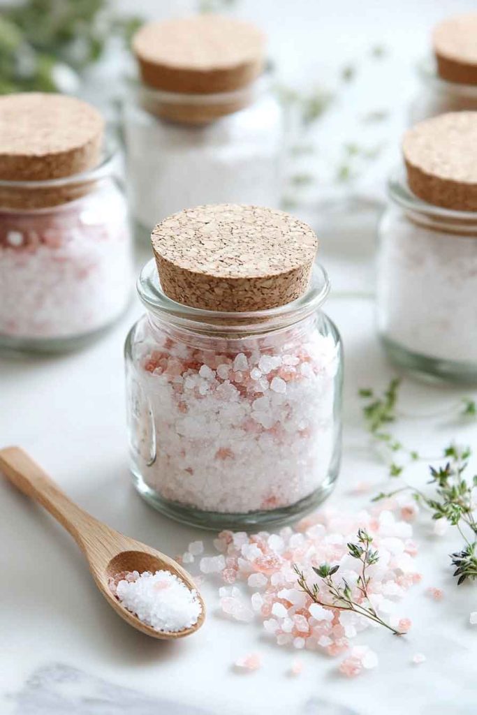 Homemade Bath Salts in Decorative Glass Jars