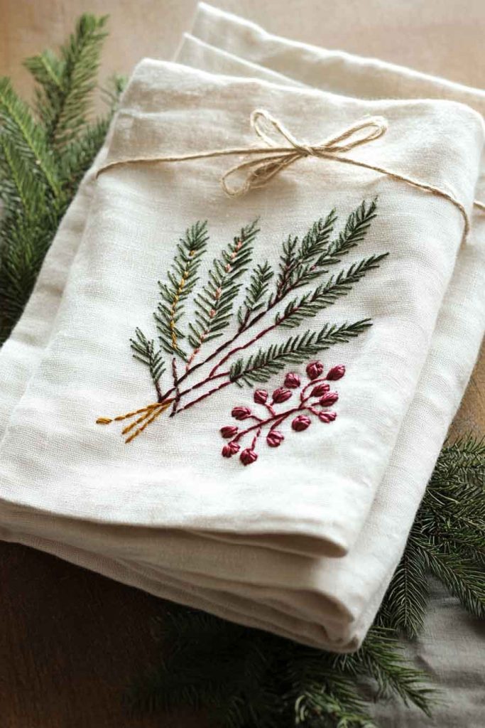 Hand-Embroidered Linen Kitchen Towels