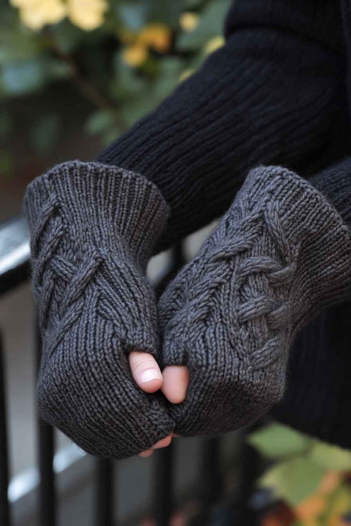 Knitted Fingerless Gloves in Soft Merino Wool