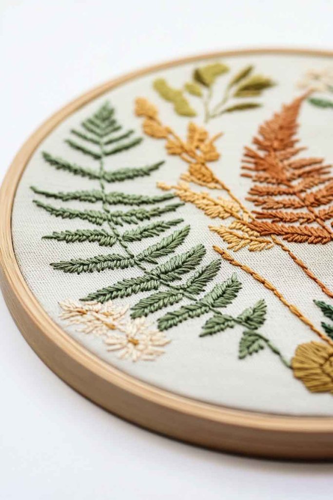 Hand-Embroidered Hoop Art with Nature Motifs