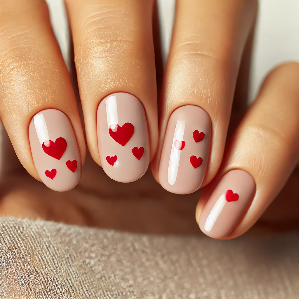 Classic Red Hearts on Nude Base 