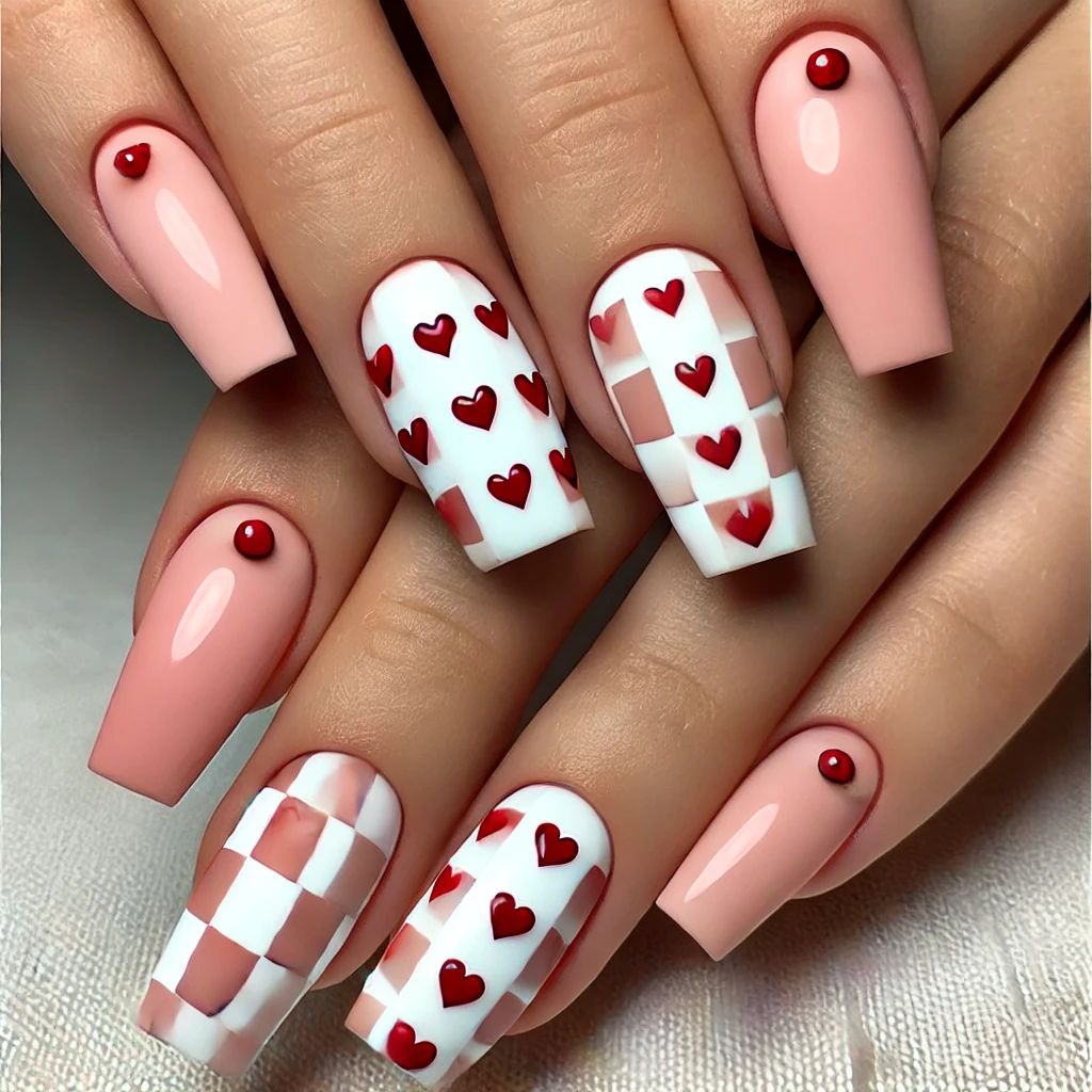 Pink and White Checkerboard with Tiny Hearts 