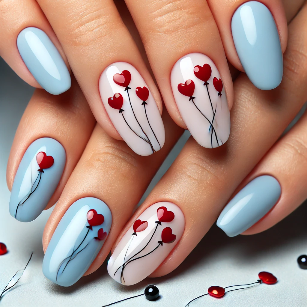 Heart Balloon Nail Art 