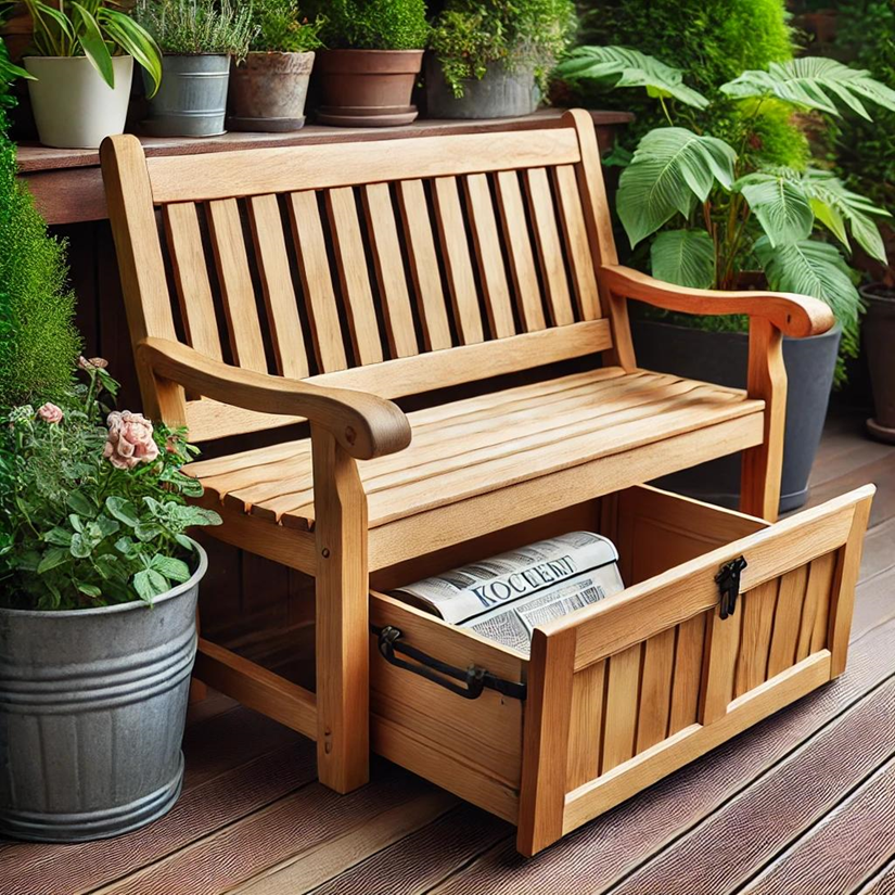 Foldable Wooden Bench with Storage