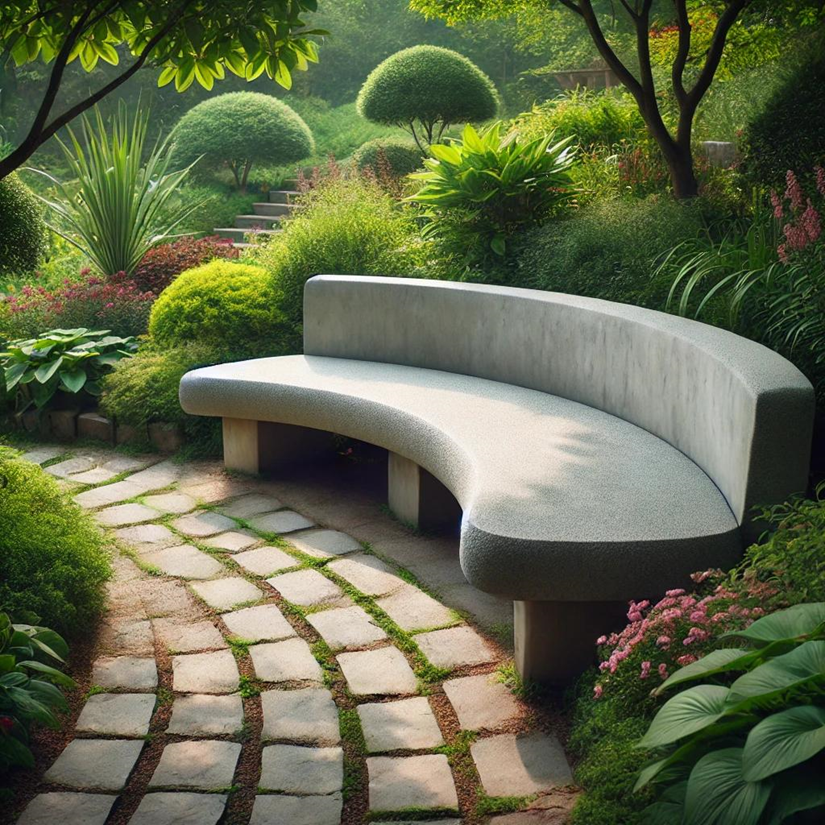 Curved Stone Garden Bench