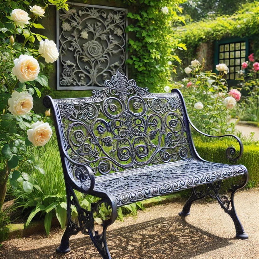 Metal Garden Bench with Floral Design