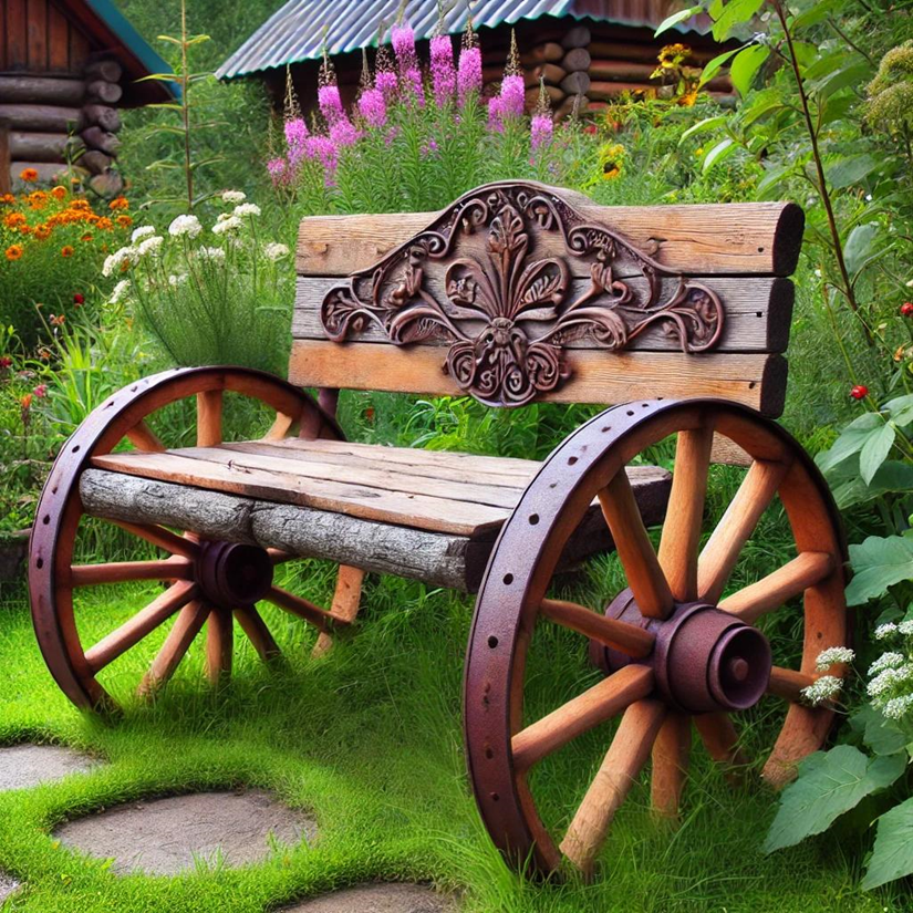 Rustic Wagon Wheel Bench