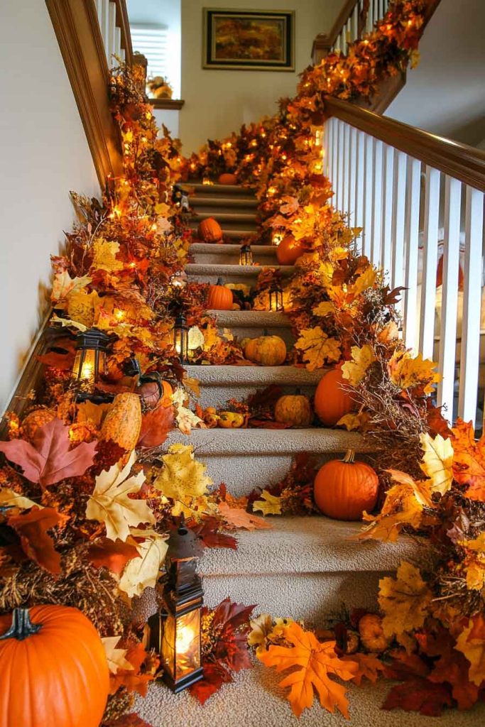 Fall Staircase Decorating